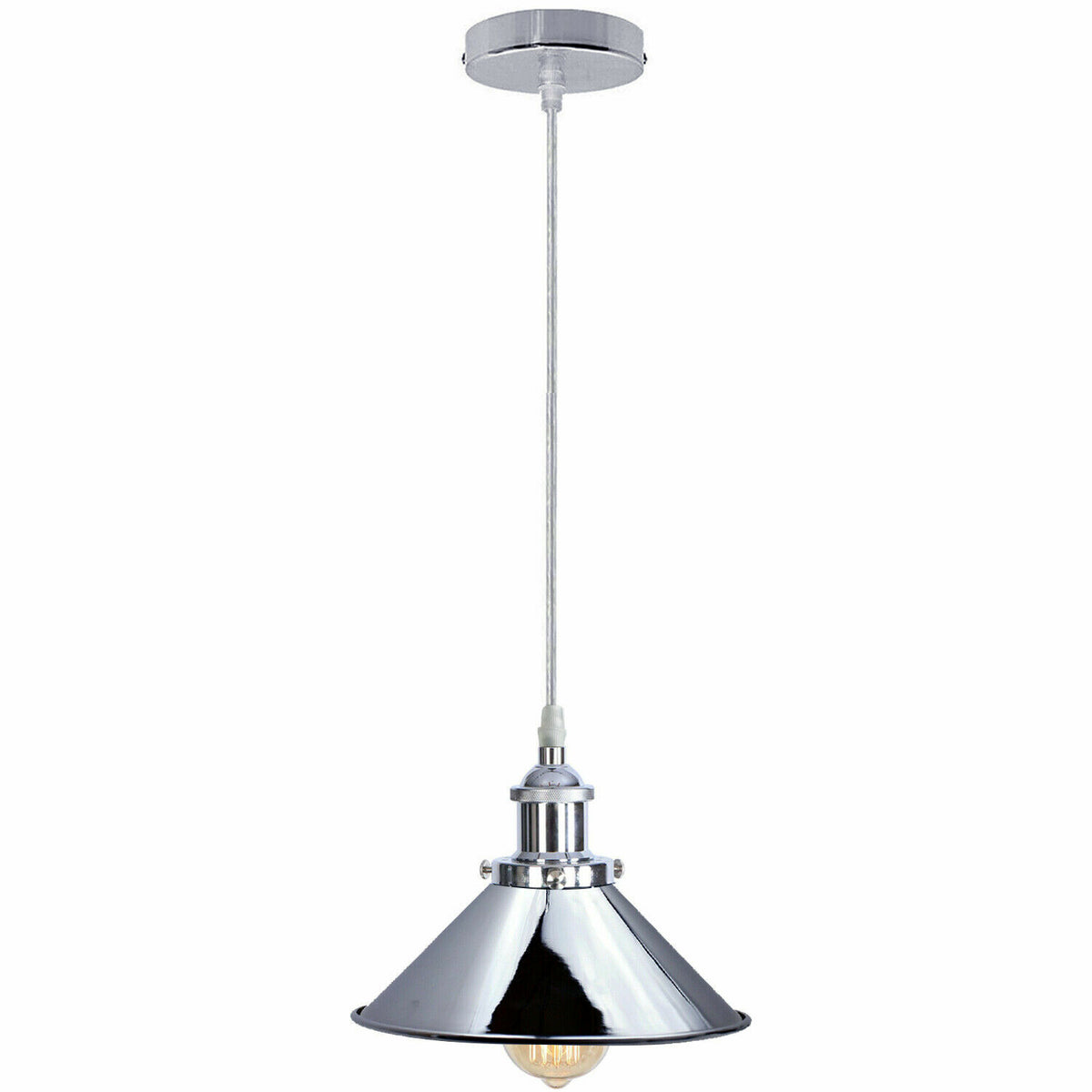 Chrome Pendant Light with Metal Shade – 4 Shade Styles, E27 - photo 6