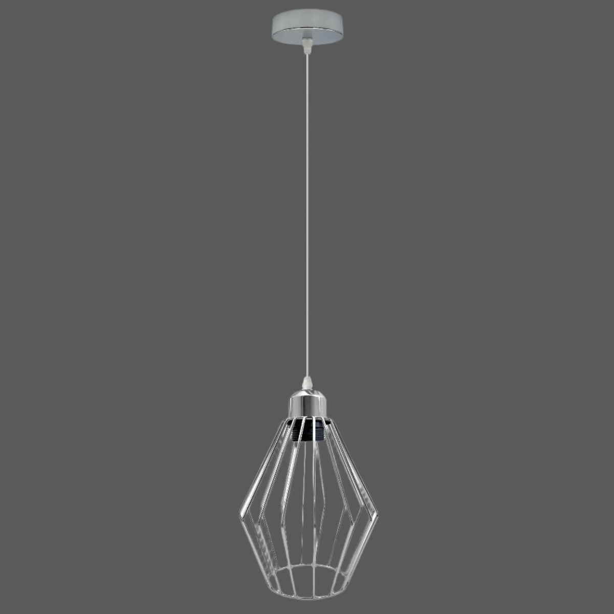 Chrome Pendant Light with Metal Shade – 4 Shade Styles, E27 - Chrome, Diamond Cage Chrome, Without Bulb