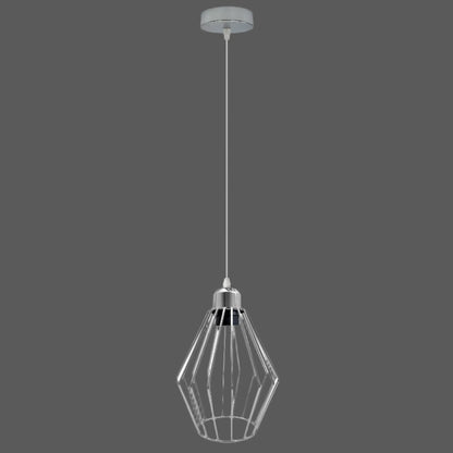 Chrome Pendant Light with Metal Shade – 4 Shade Styles, E27 - Chrome, Diamond Cage Chrome, Without Bulb