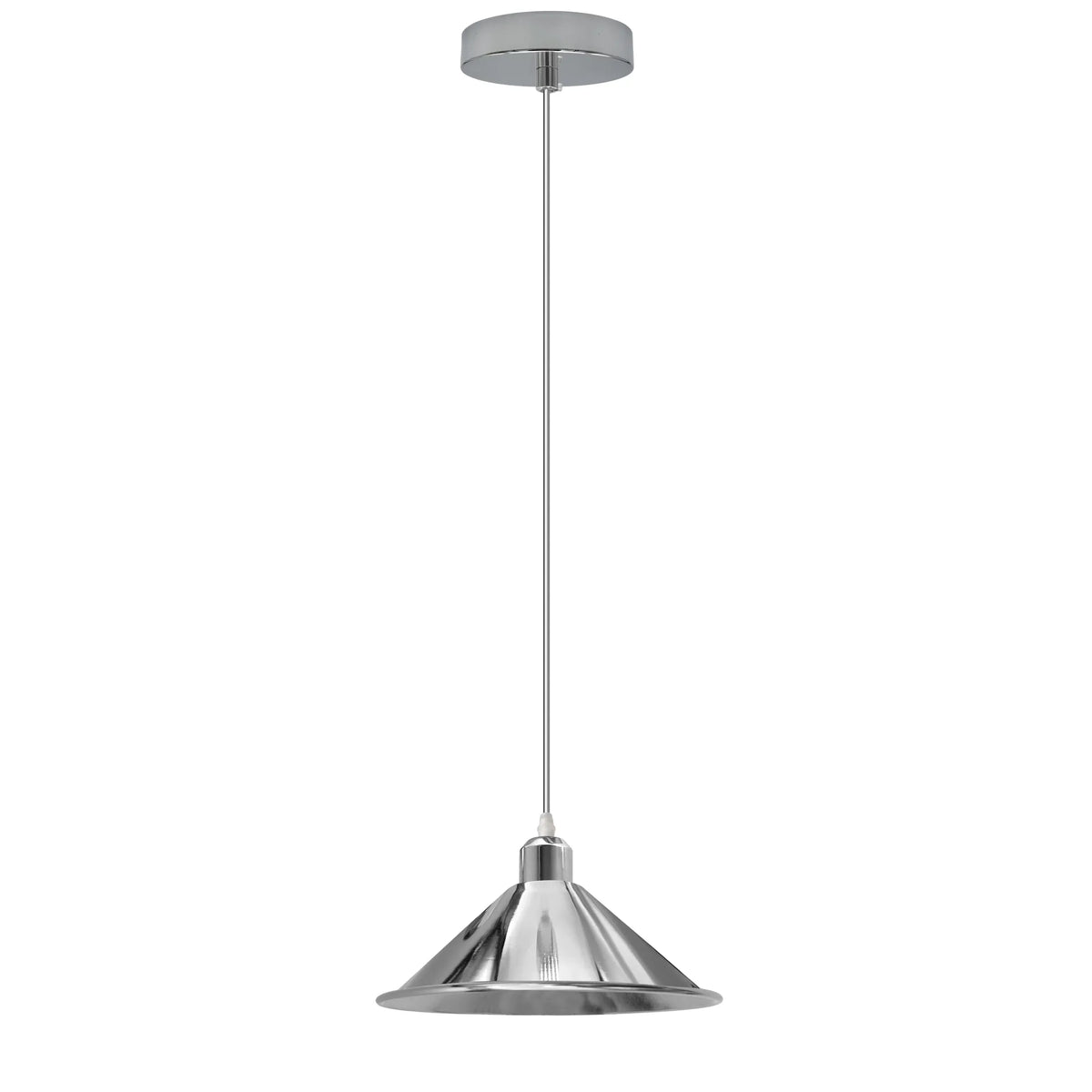 Chrome Pendant Light with Metal Shade – 4 Shade Styles, E27 - Chrome, Small Cone 22 cm Chrome, Without Bulb