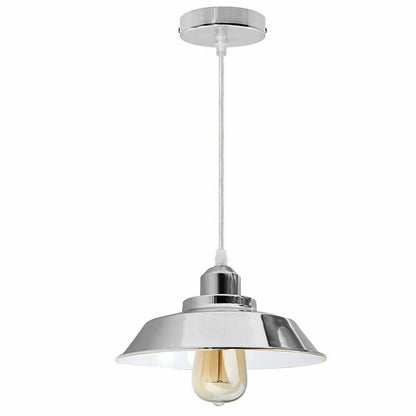 Chrome Pendant Light with Metal Shade – 4 Shade Styles, E27 - Chrome, Vintage Dome 22 cm Chrome, Without Bulb