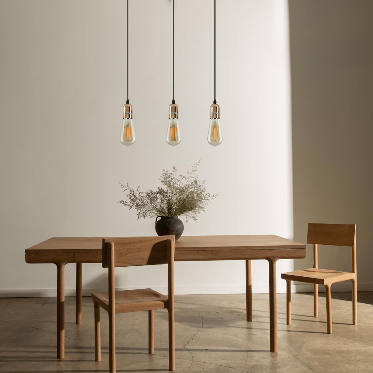 3-Light Cluster Pendant – Bar or Round Plate, 5 Metal Finishes, E27 - photo 6
