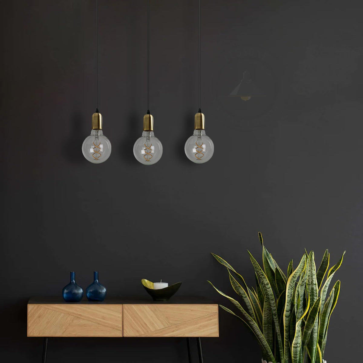 3-Light Cluster Pendant – Bar or Round Plate, 5 Metal Finishes, E27 - photo 7