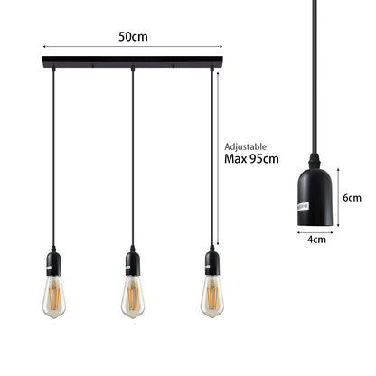 3-Light Cluster Pendant – Bar or Round Plate, 5 Metal Finishes, E27
