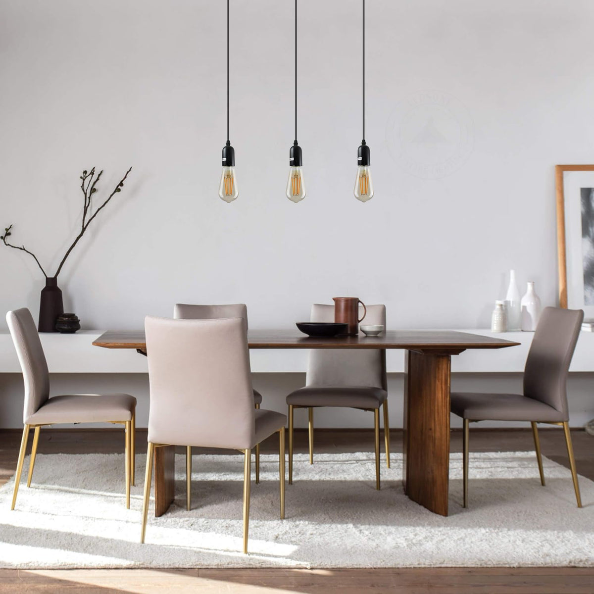 3-Light Cluster Pendant – Bar or Round Plate, 5 Metal Finishes, E27 - photo 2