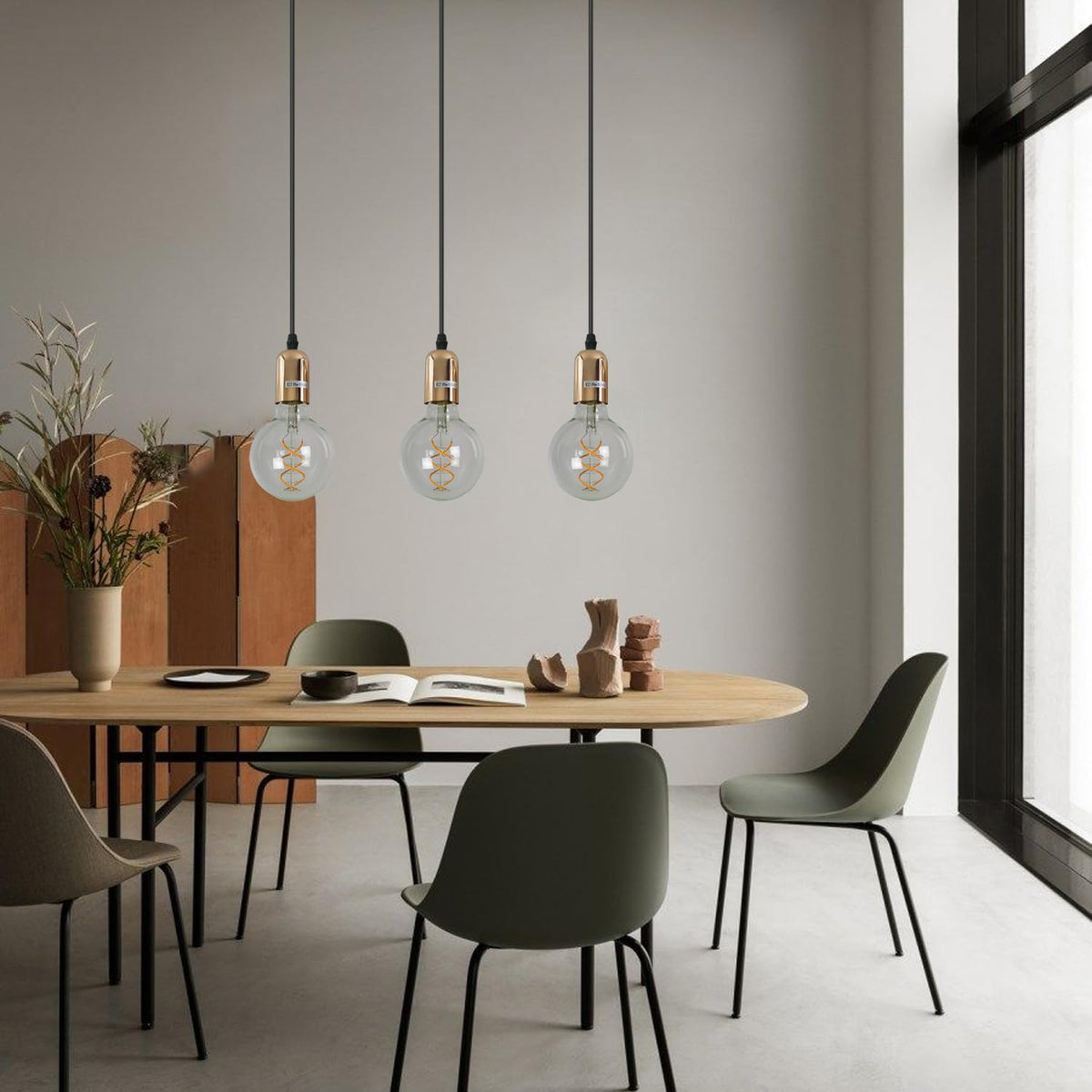 3-Light Cluster Pendant – Bar or Round Plate, 5 Metal Finishes, E27 - photo 5