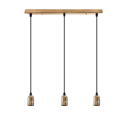 3-Light Cluster Pendant – Bar or Round Plate, 5 Metal Finishes, E27 - French Gold, No Shade, Ceiling Bar, Without Bulb