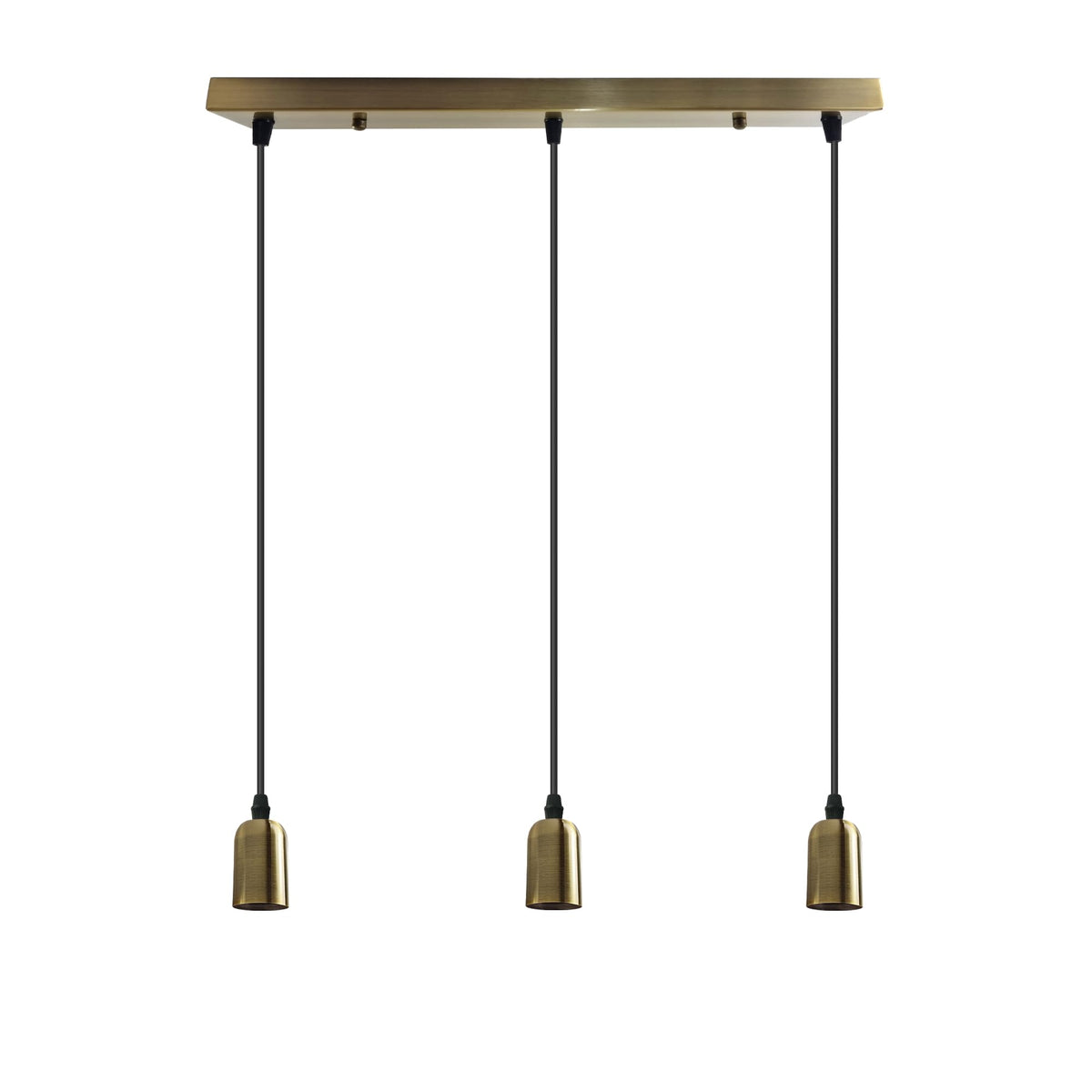 3-Light Cluster Pendant – Bar or Round Plate, 5 Metal Finishes, E27 - Green Brass, No Shade, Ceiling Bar, Without Bulb