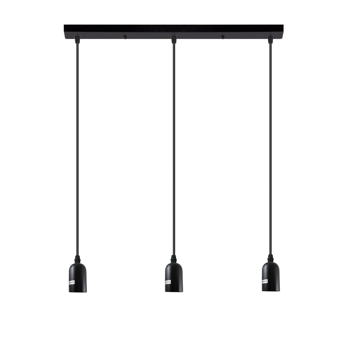 3-Light Cluster Pendant – Bar or Round Plate, 5 Metal Finishes, E27 - Matt Black, No Shade, Ceiling Bar, Without Bulb