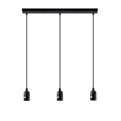 3-Light Cluster Pendant – Bar or Round Plate, 5 Metal Finishes, E27 - Matt Black, No Shade, Ceiling Bar, Without Bulb
