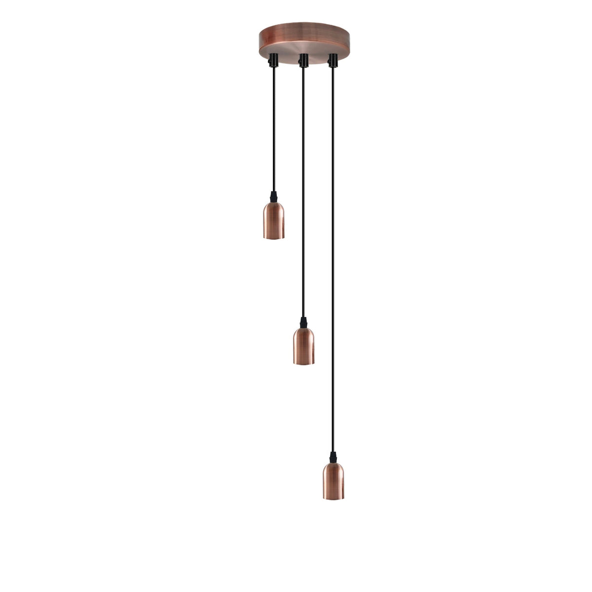 3-Light Cluster Pendant – Bar or Round Plate, 5 Metal Finishes, E27 - Rose Gold, No Shade, Round Plate, Without Bulb
