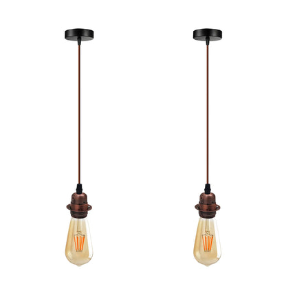 Copper Pendant Lamp Holder Set – Brown Cable, E27, Pack of 2 - Brown, Pack of 2, 2 x ST64 Bulbs