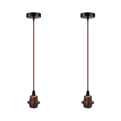 Copper Pendant Lamp Holder Set – Brown Cable, E27, Pack of 2 - Brown, Pack of 2, Without Bulb