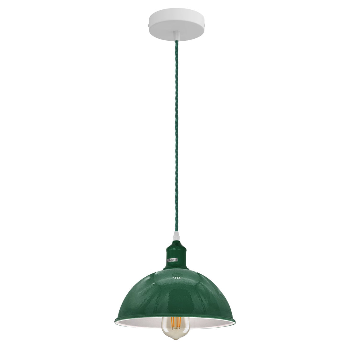 Dome or Cone Pendant Light – Green, Twisted Fabric Cable, E27