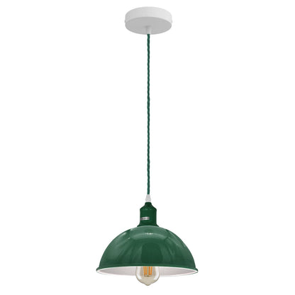 Dome or Cone Pendant Light – Green, Twisted Fabric Cable, E27