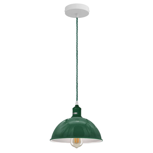 Dome or Cone Pendant Light – Green, Twisted Fabric Cable, E27