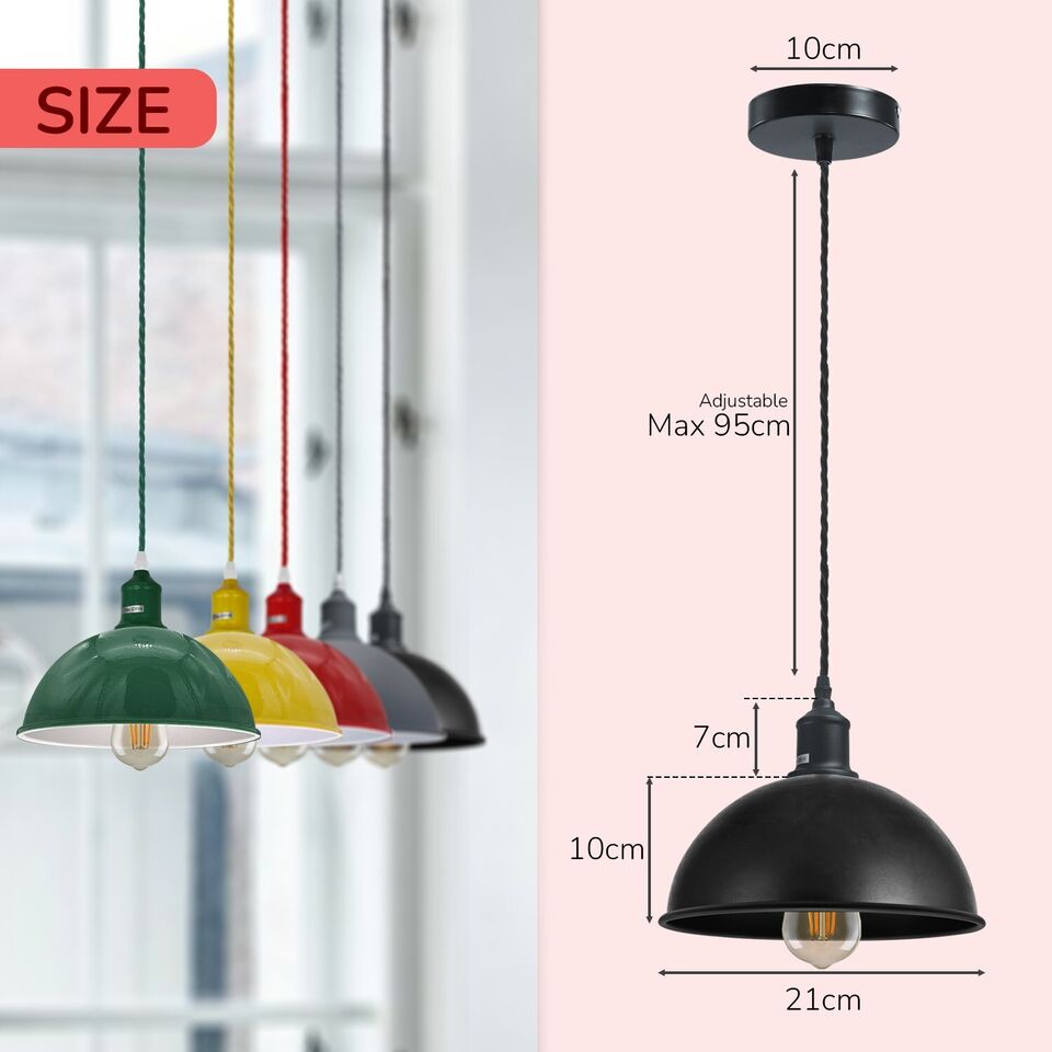 Dome or Cone Pendant Light – Green, Twisted Fabric Cable, E27 - photo 2