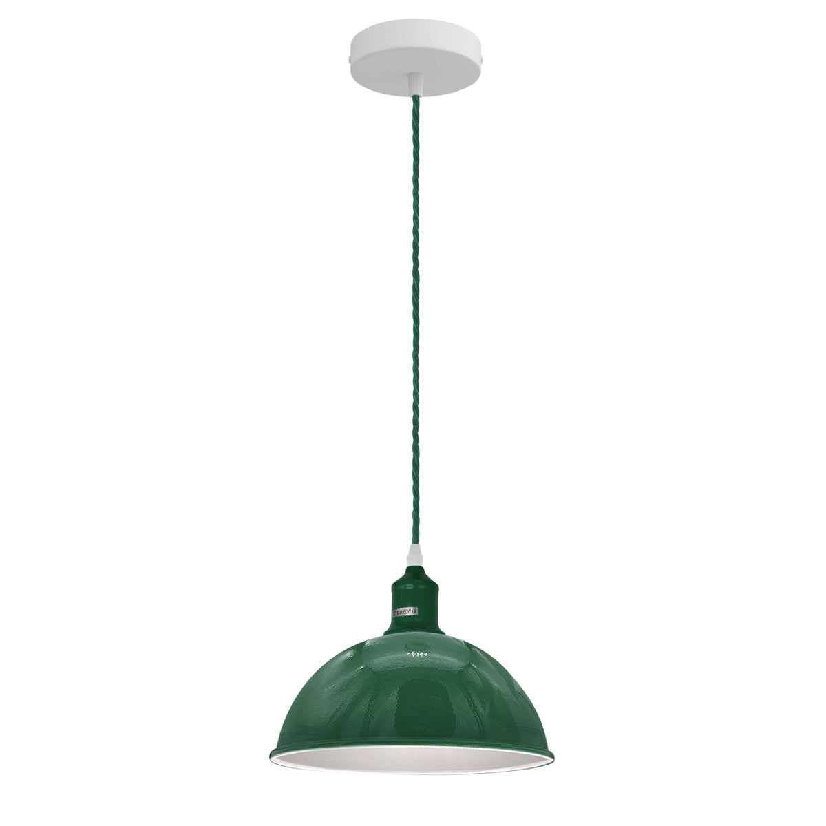 Dome or Cone Pendant Light – Green, Twisted Fabric Cable, E27 - Dark Green, Dome 21 cm Green, Without Bulb