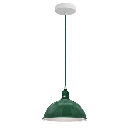 Dome or Cone Pendant Light – Green, Twisted Fabric Cable, E27 - Dark Green, Dome 21 cm Green, Without Bulb