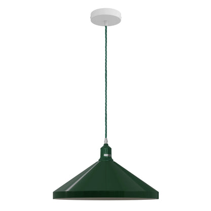 Dome or Cone Pendant Light – Green, Twisted Fabric Cable, E27 - Dark Green, Large Cone 33.5 cm DG, Without Bulb