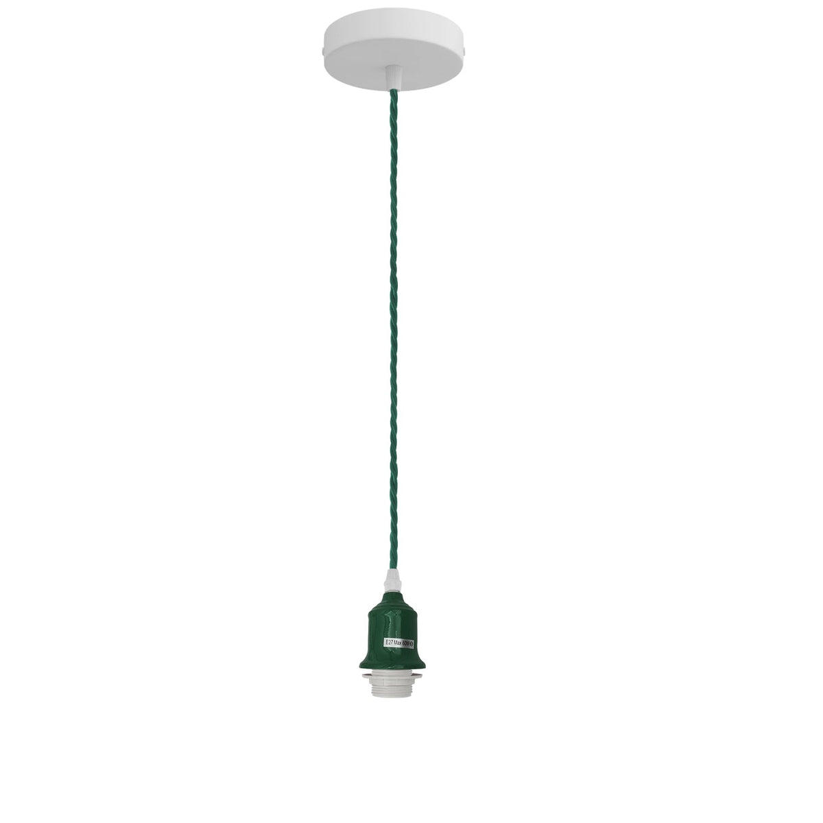Dome or Cone Pendant Light – Green, Twisted Fabric Cable, E27 - Dark Green, No Shade, Without Bulb