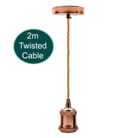 Pendant Light Fitting with 2 m Twisted Cable – Rose Gold, E27