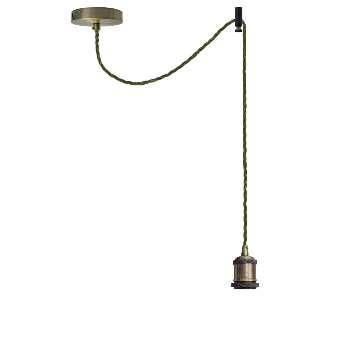 Green Brass Pendant Set – 2 m Twisted Cable, Plain or Swag Hook, E27 - Green Brass, Swag with Ceiling Hook, Without Bulb