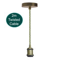 Green Brass Pendant Set – 2 m Twisted Cable, Plain or Swag Hook, E27 - Green Brass, Plain, Without Bulb