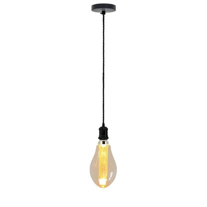 Twisted Cable Pendant Lamp Holder Set – 2 m, E27, 3 Finishes - Shiny Black, No Shade, ED75 LED Bulb 3W