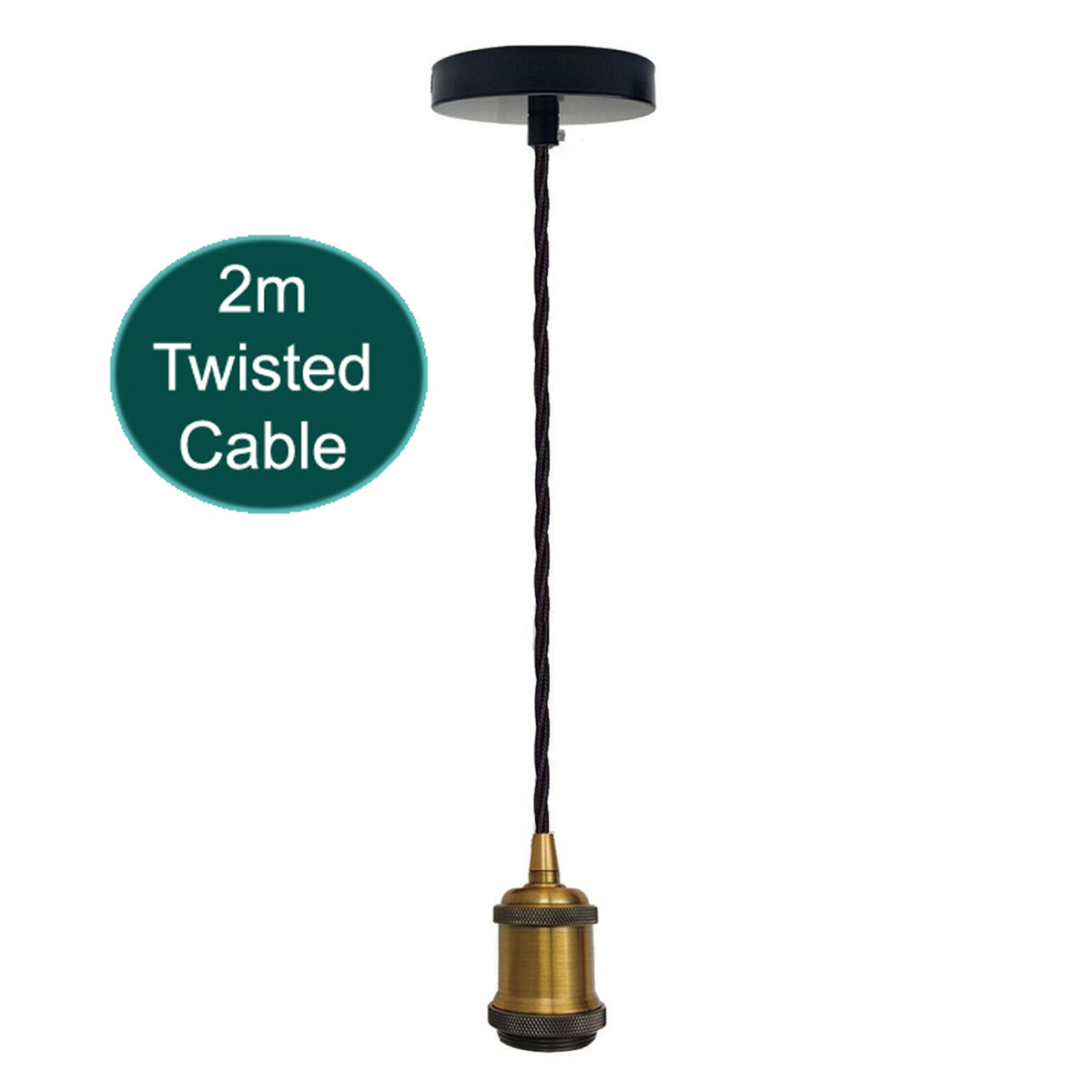 Twisted Cable Pendant Lamp Holder Set – 2 m, E27, 3 Finishes - Yellow Brass, No Shade, Without Bulb