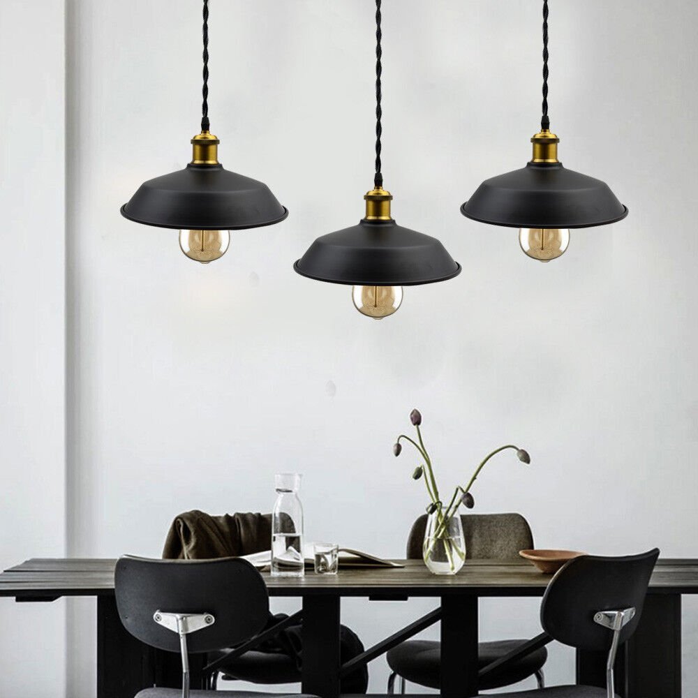 Twisted Cable Pendant Lamp Holder Set – 2 m, E27, 3 Finishes - Yellow Brass, Flat Shade 26 cm Black, Without Bulb