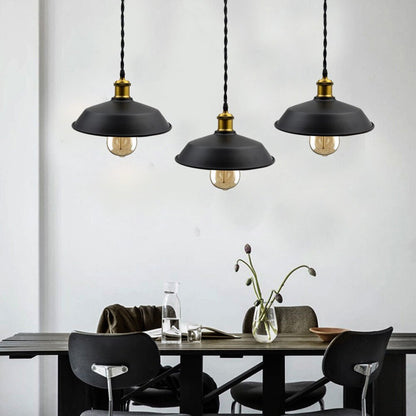 Twisted Cable Pendant Lamp Holder Set – 2 m, E27, 3 Finishes - Yellow Brass, Flat Shade 26 cm Black, Without Bulb