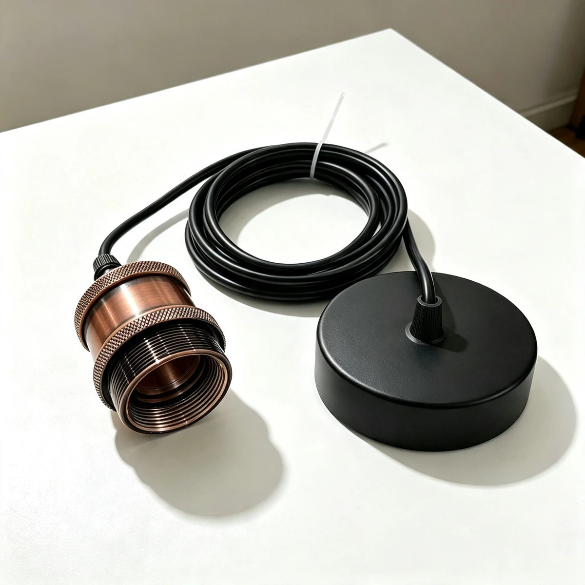 Metal E27 Pendant Light Set – Copper or Yellow Brass, Black Rose - Copper, No Shade, Without Bulb