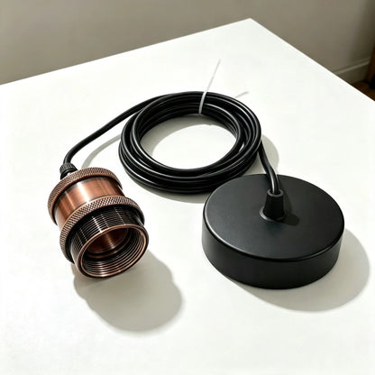 Metal E27 Pendant Light Set – Copper or Yellow Brass, Black Rose - Copper, No Shade, Without Bulb