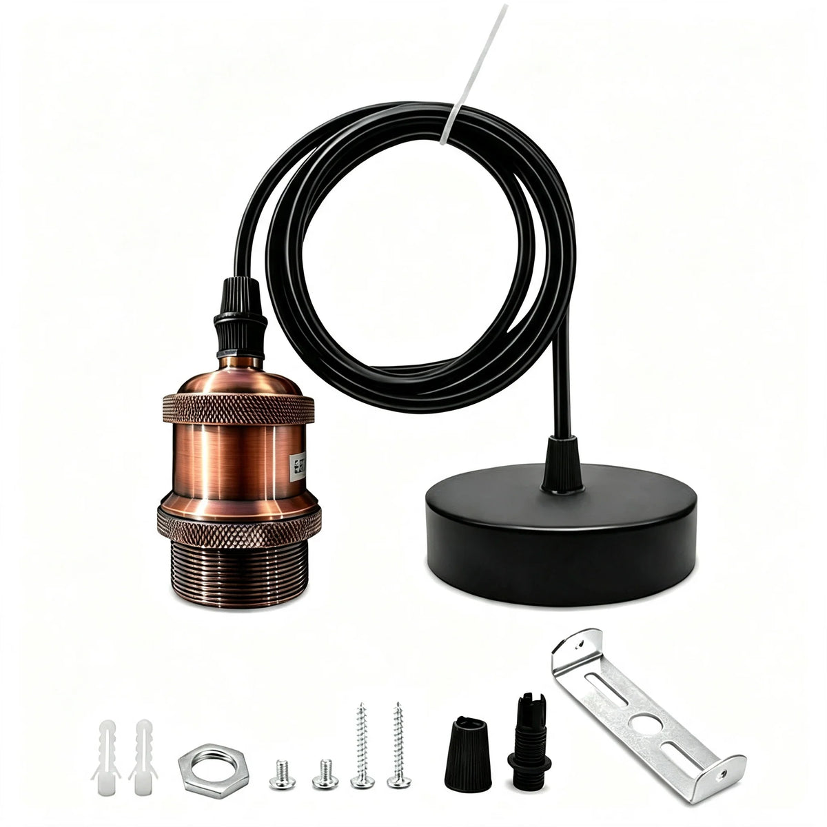 Metal E27 Pendant Light Set – Copper or Yellow Brass, Black Rose