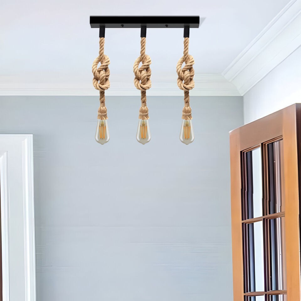 3-Light Knotted Rope Pendant Bar – Black Ceiling Bar, E27 - photo 7