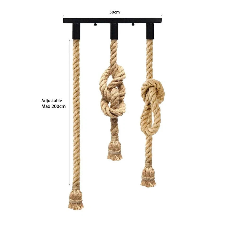 3-Light Knotted Rope Pendant Bar – Black Ceiling Bar, E27