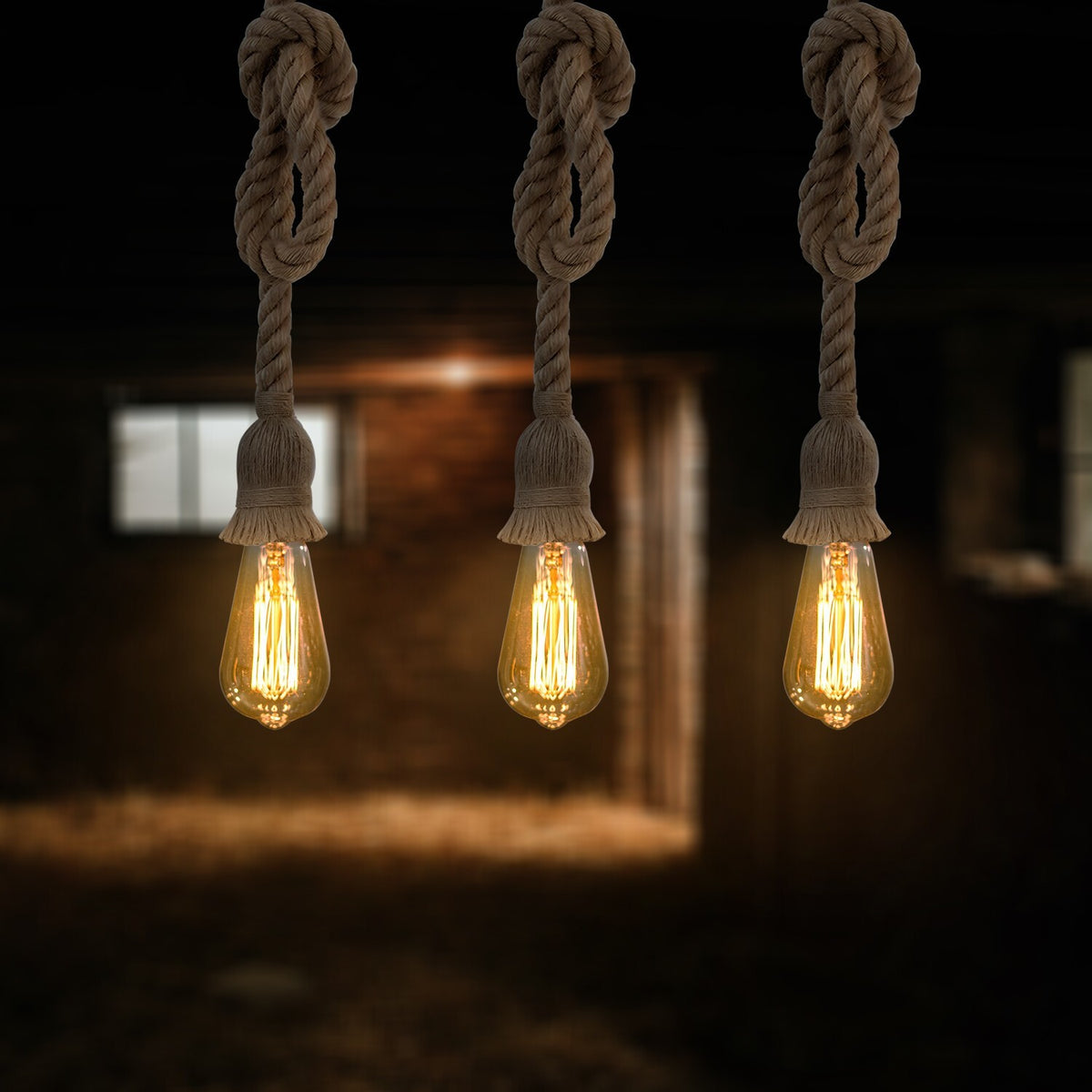 3-Light Knotted Rope Pendant Bar – Black Ceiling Bar, E27 - photo 2