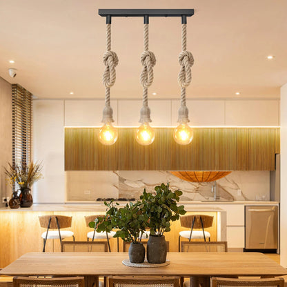 3-Light Knotted Rope Pendant Bar – Black Ceiling Bar, E27 - photo 4