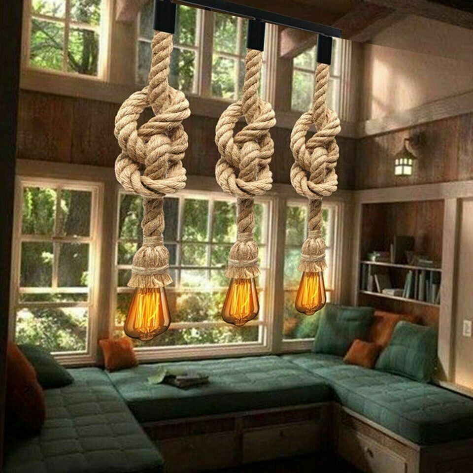 3-Light Knotted Rope Pendant Bar – Black Ceiling Bar, E27 - photo 6