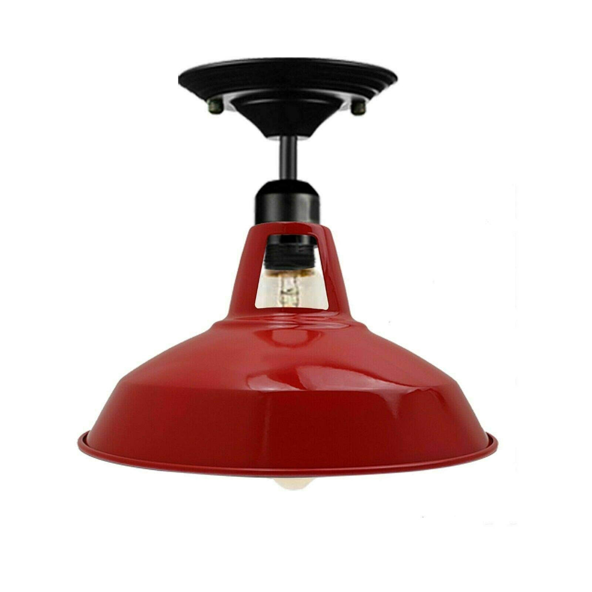 Flush Mount Ceiling Light – Black Fitting, 50+ Shades & Cages, E27 - Black, Barn Slotted 30 cm Red, Without Bulb