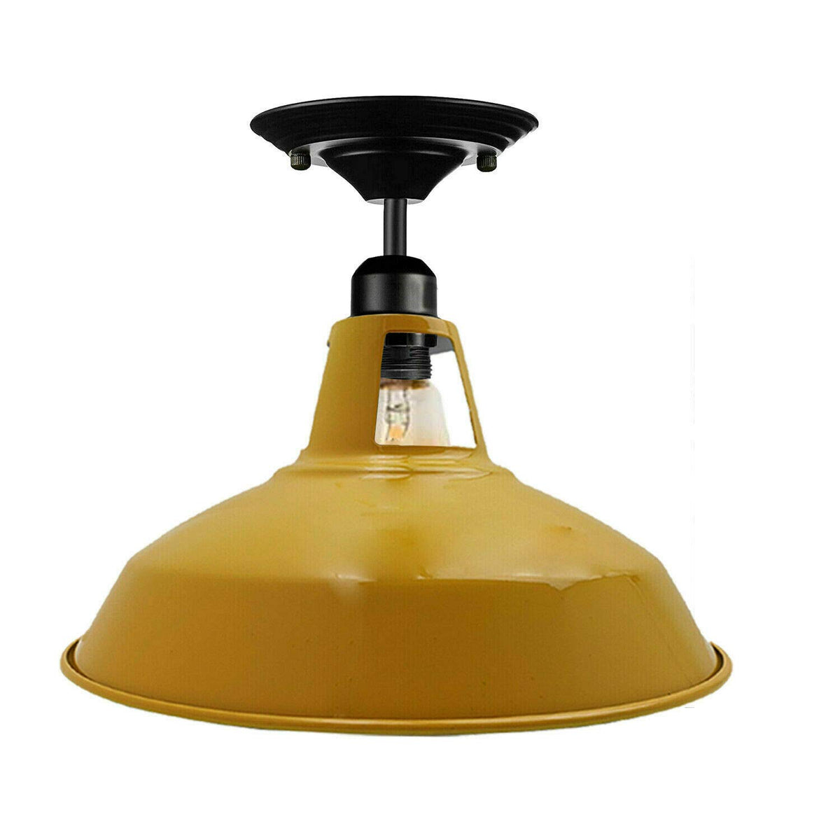 Flush Mount Ceiling Light – Black Fitting, 50+ Shades & Cages, E27 - Black, Barn Slotted 30 cm Yellow, Without Bulb
