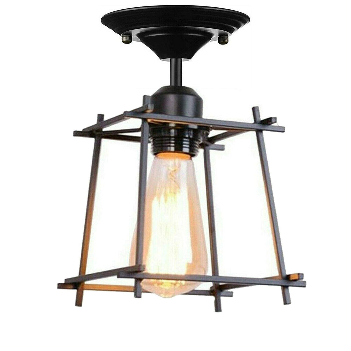 Flush Mount Ceiling Light – Black Fitting, 50+ Shades & Cages, E27 - Black, Box Cage Black, Without Bulb