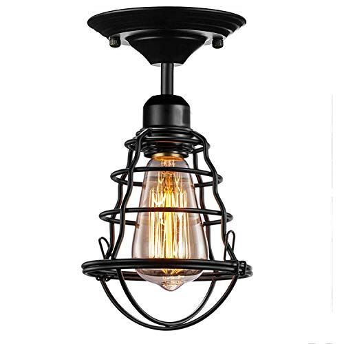 Flush Mount Ceiling Light – Black Fitting, 50+ Shades & Cages, E27 - Black, Bulb Guard Cage Black, Without Bulb