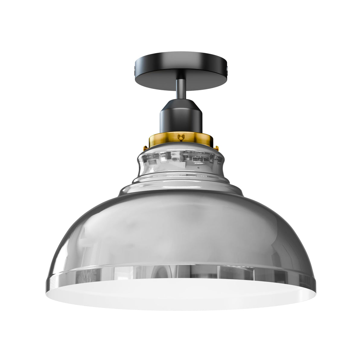 Flush Mount Ceiling Light – Black Fitting, 50+ Shades & Cages, E27 - Black, Curvy 29 cm Chrome, Without Bulb