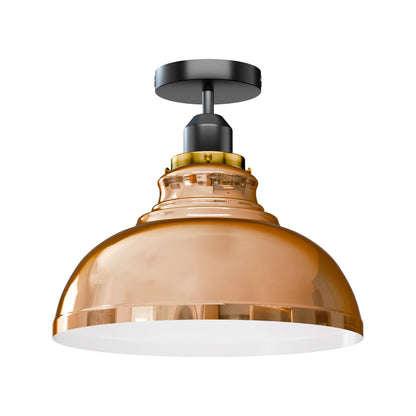 Flush Mount Ceiling Light – Black Fitting, 50+ Shades & Cages, E27 - Black, Curvy 29 cm Rose Gold, Without Bulb