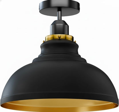 Flush Mount Ceiling Light – Black Fitting, 50+ Shades & Cages, E27 - Black, Curvy 29 cm Black & Gold, Without Bulb