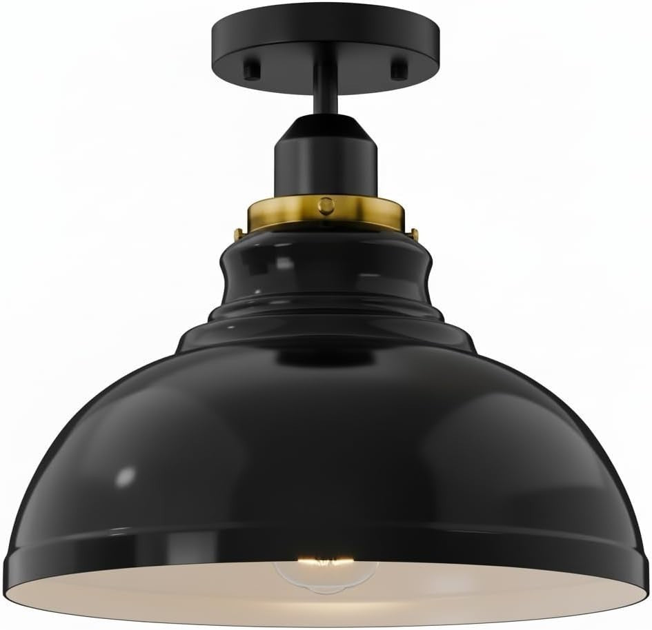 Flush Mount Ceiling Light – Black Fitting, 50+ Shades & Cages, E27 - Black, Curvy 29 cm Black & White Inner, Without Bulb