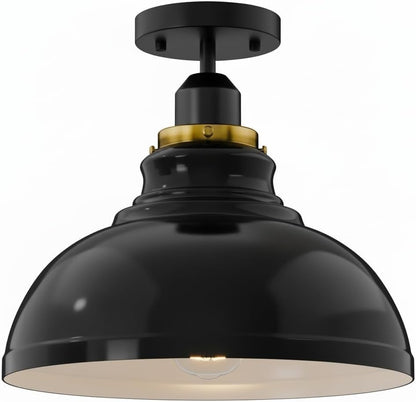 Flush Mount Ceiling Light – Black Fitting, 50+ Shades & Cages, E27 - Black, Curvy 29 cm Black & White Inner, Without Bulb