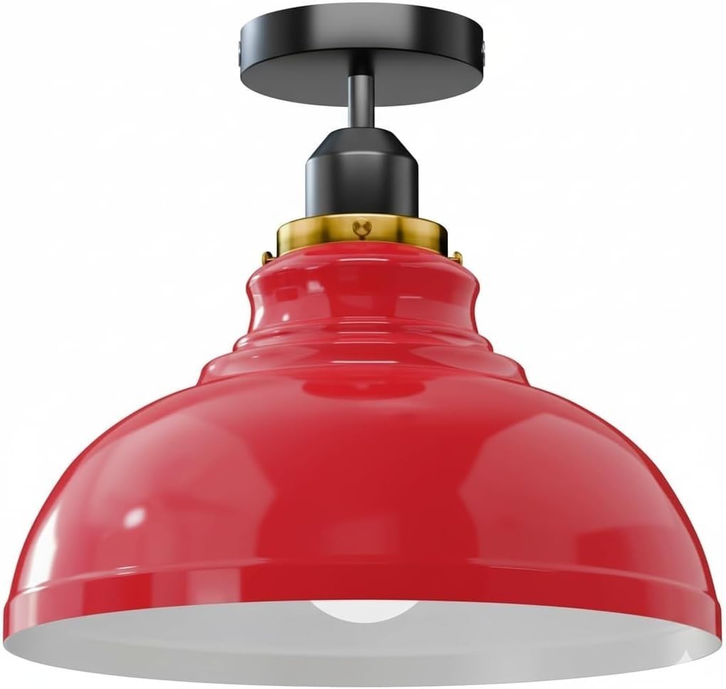 Flush Mount Ceiling Light – Black Fitting, 50+ Shades & Cages, E27 - Black, Curvy 29 cm Red, Without Bulb